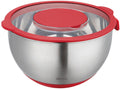 Kinghoff rvs mengkom met deksel – multifunctioneel (5l, rood) – inclusief 3 raspstanden, maatverdeling en antislip rand – voor mengen, raspen en opslaan