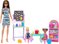Barbie dol op school - speelset met 1 modepop en 2 kleine poppen