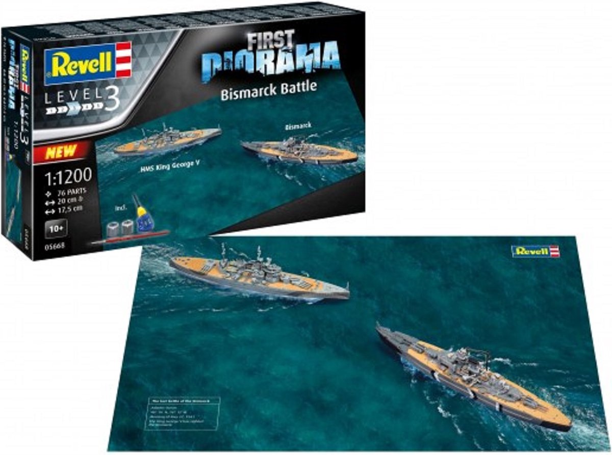 Revell modelbouwpakket diorama - 05668 first diorama set - bismarck battle - starter kit plastic - 1:1200 - modelbouw