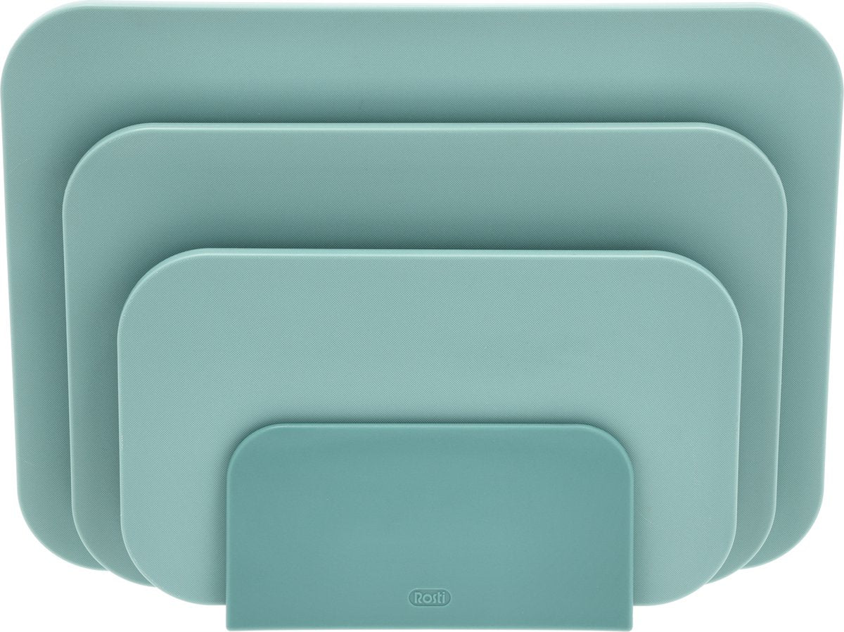 Rosti choptima snijplankenset 35,5 x 7 x 26,5 cm nordic green- kunststof - 4 snijplanken - vaatwasserbestendig - met houder - keuken