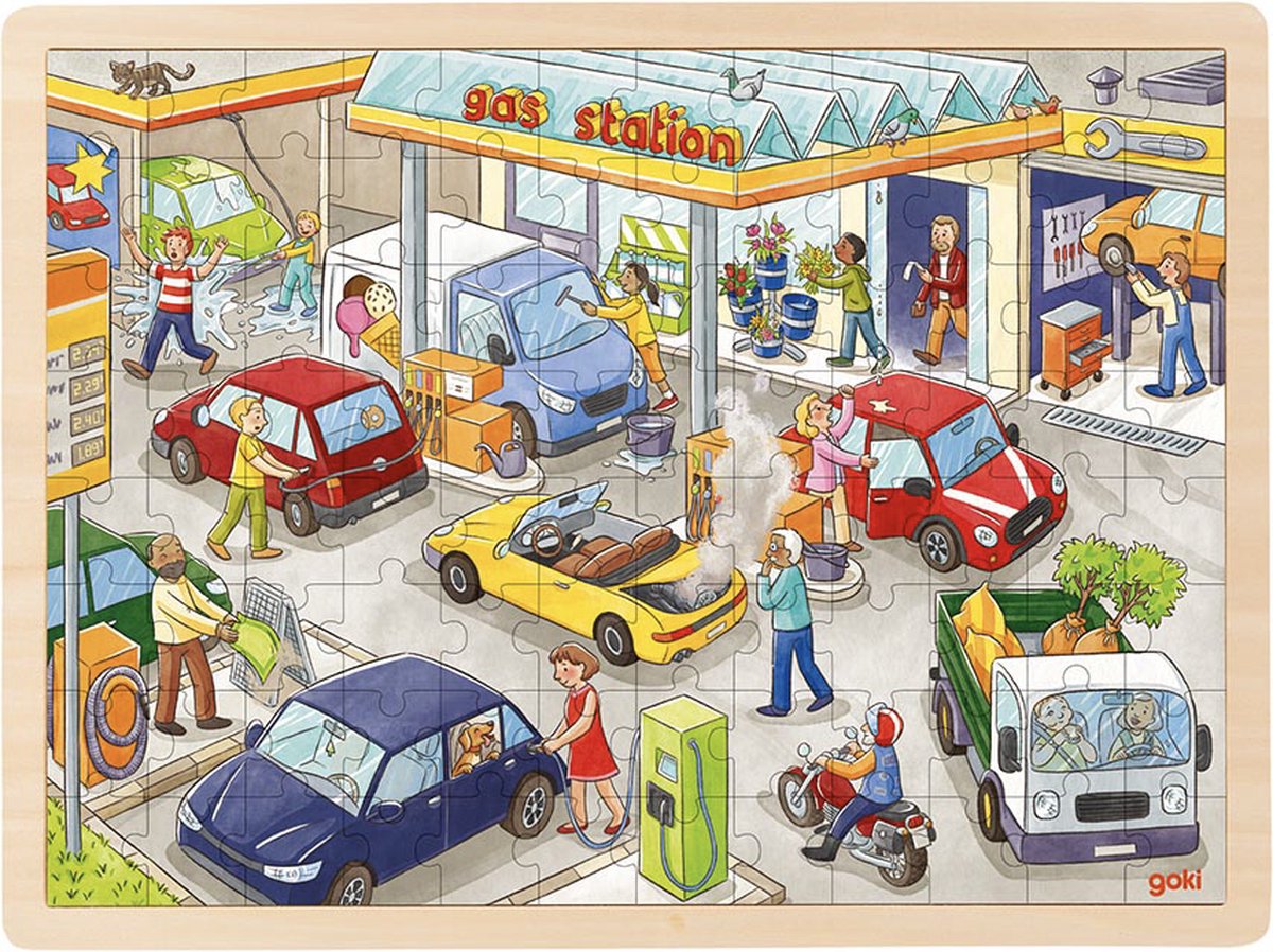 Goki Holzpuzzle Tankstelle, 96 Teile.