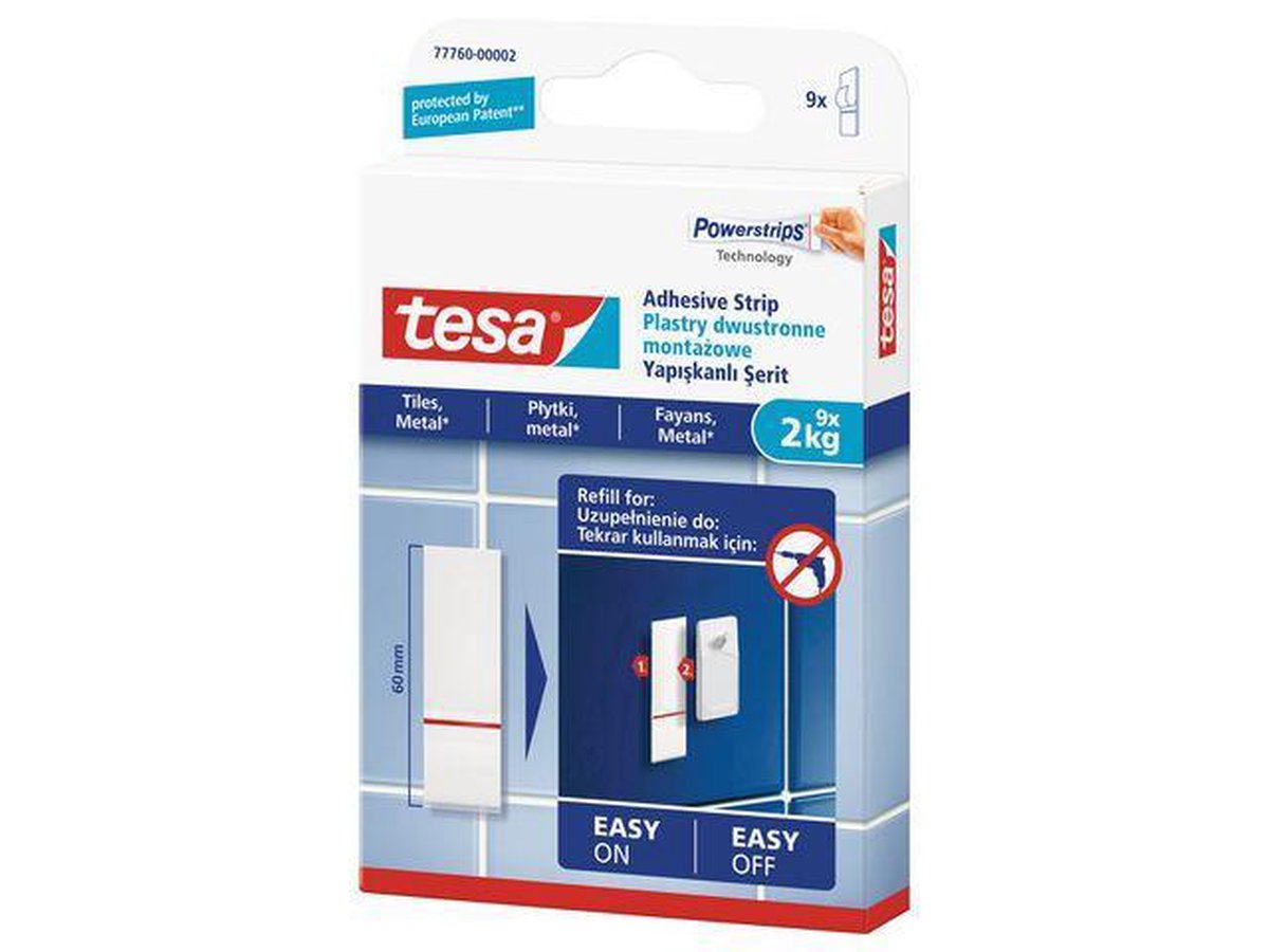 Tesa powerstrips plakhaak tegels metaal 2kg - 9 stuks