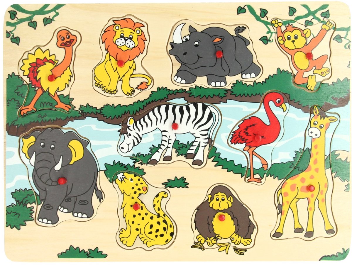 Playwood Holzknöpfpuzzle Wildtiere, 10 Teile