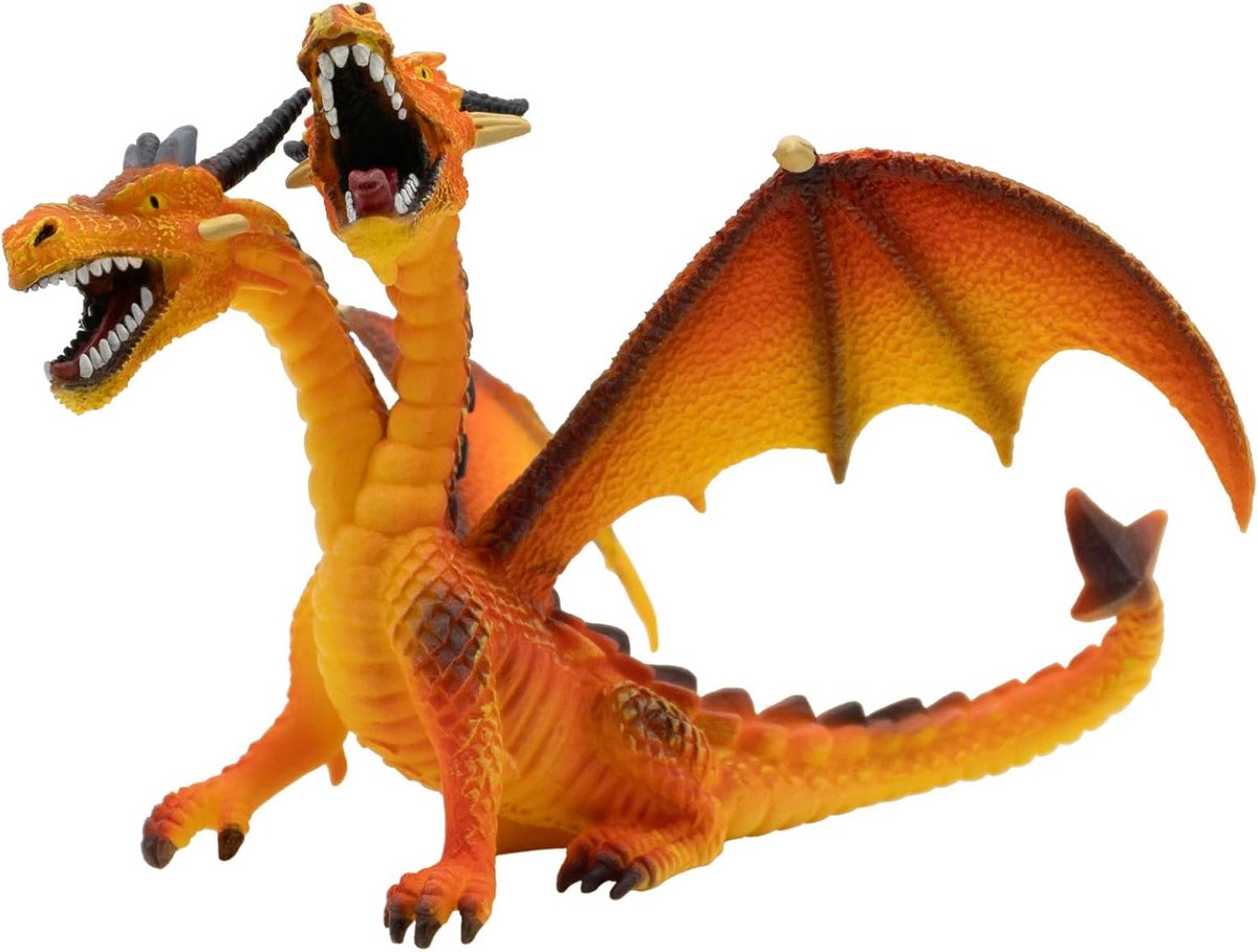 Bullyland 75598 – speelfiguur tweekoppige oranje draak – levensecht en detailrijk vormgegeven – ideaal als taartfiguur, verzamelobject of klein cadeautje voor kinderen vanaf 3 jaar