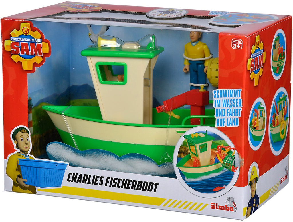 Simba brandweerman sam vissersboot speelgoed met figuur - charlie.