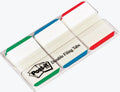 3m post-it® index strong, witte achtergrond, groen, blauw, rood, 25.4 x 38 mm, 22 tabs kleur dispenser