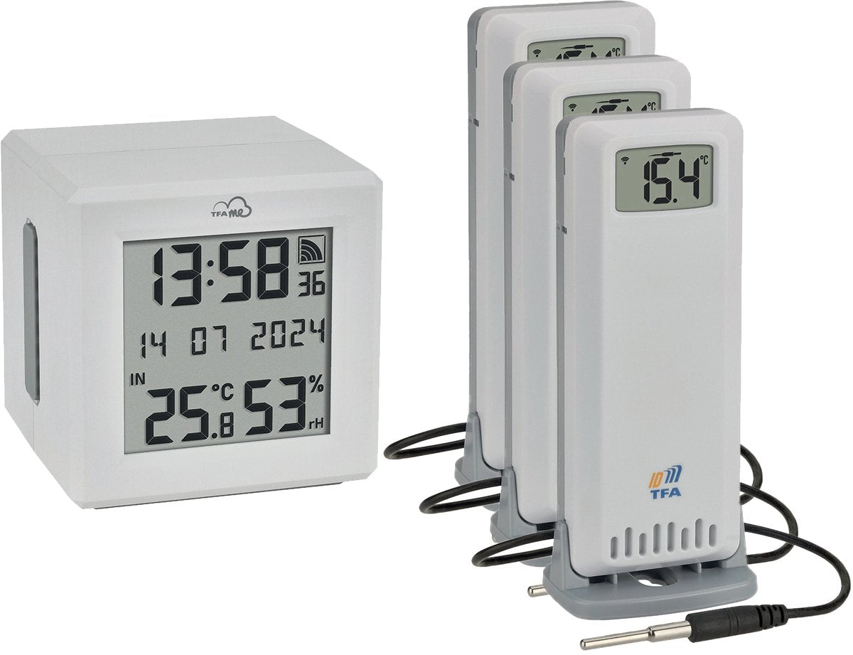 Tfa dostmann tfa.me starter set wlan gateway id-01 mit 3 sendern id-a3 draadloze thermometer digitaal wit