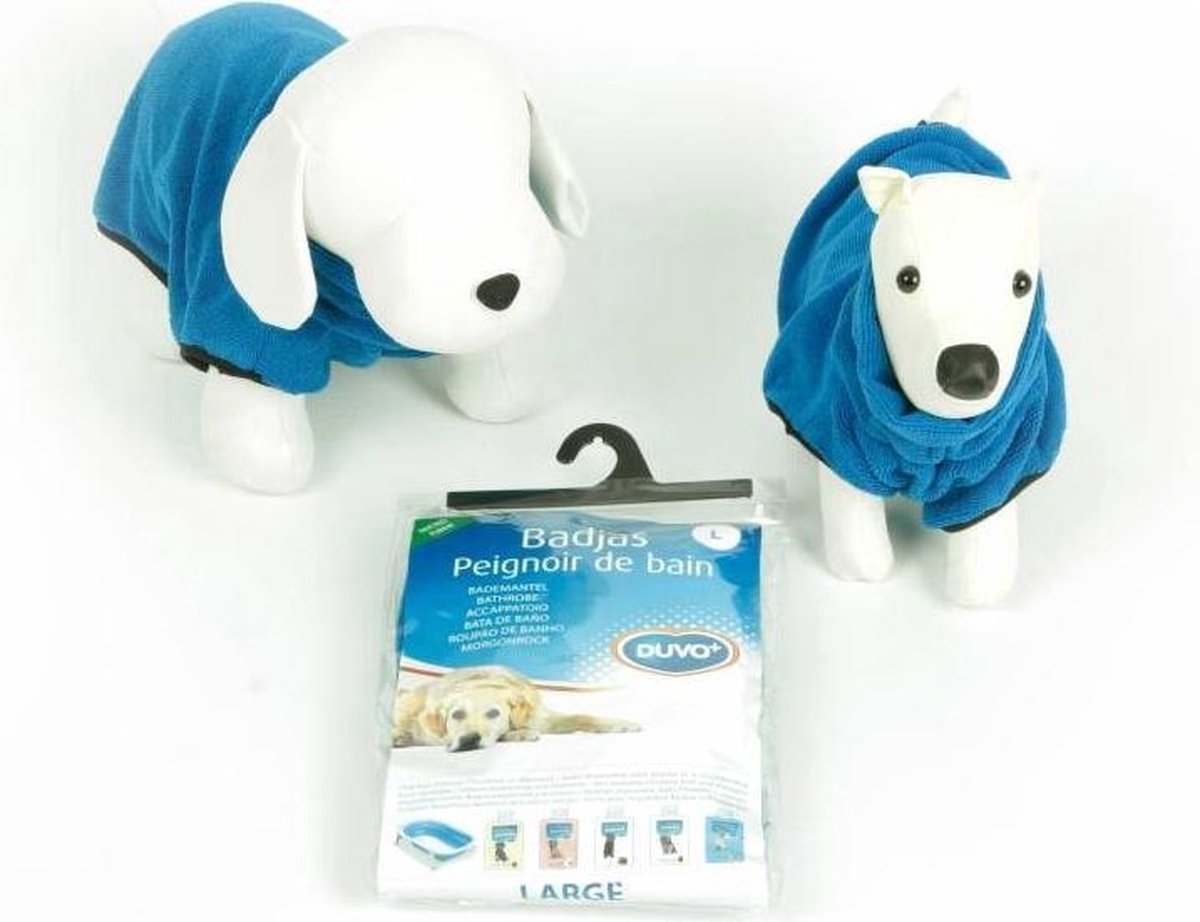 Duvo plus hondenbadjas - snel drogende microvezel badjas voor honden - verstelbaar - 40 cm - blauw