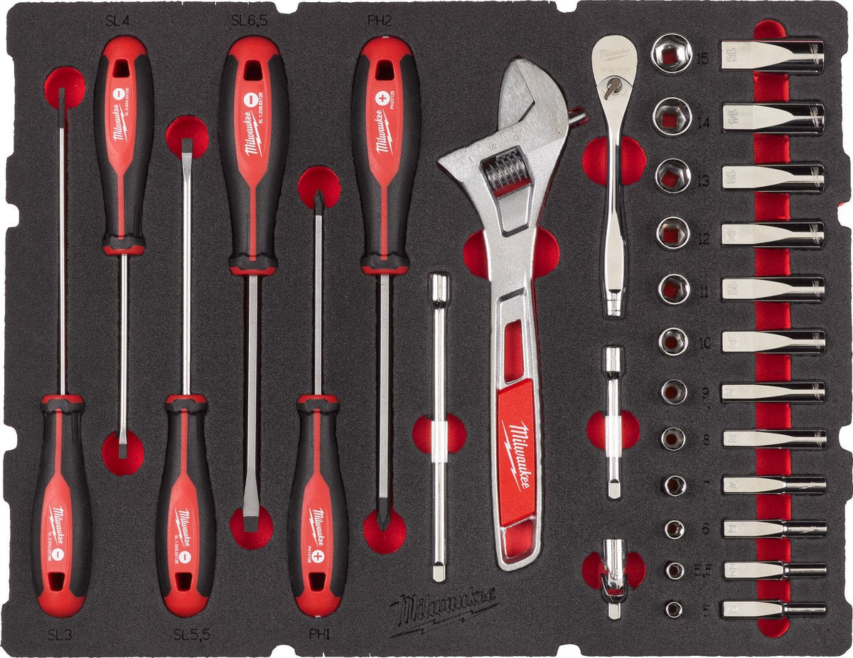 Milwaukee ¼˝ gereedschapset inclusief ratel in packout™ schuiminzetstuk - 35-delig - 4932480717