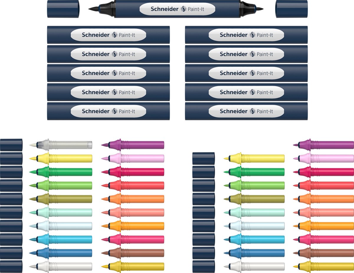 Schneider schrijfwaren schneider stift - twinmarker set - paint-it 040 - 20 kleuren + 6 houders + blender - s-ml04010902