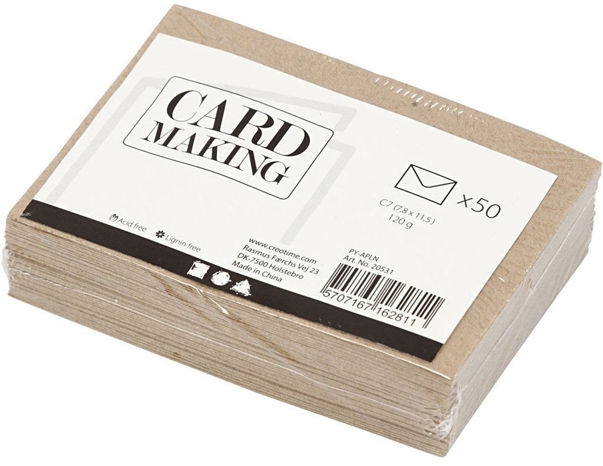 Creotime gerecyclede enveloppen, c7 7,8x11,5 cm, 120 gr, 50 stuks, naturel