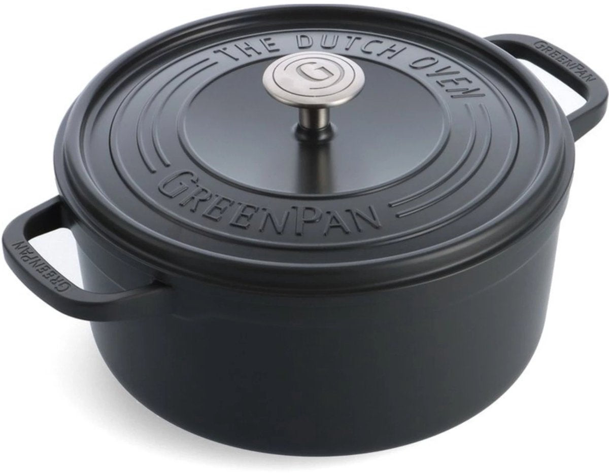 Greenpan featherweights braadpan 26cm - 5.3l - zonder pfas-vrije antikleeflaag - braadpan inductie - ovenbestendig tot 230°c - geëmailleerd gietijzer - met deksel - zwart