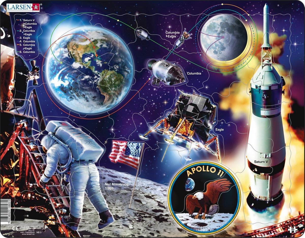 Selecta Larsen Puzzle Reise zum Mond - Raumfahrt Apollo 11, 50 Teile.