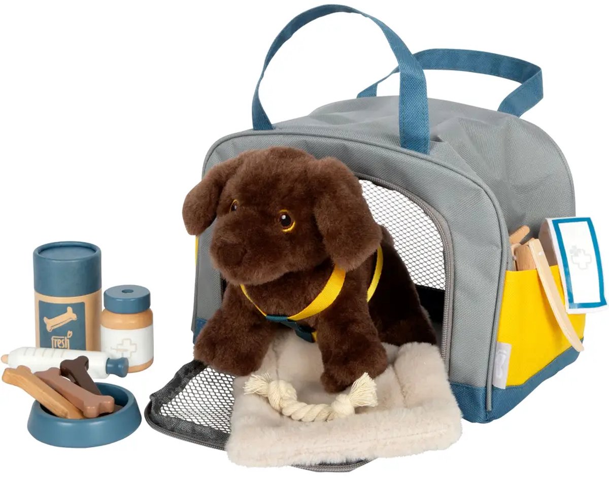 Small foot - knuffel hond met draagtas en verzorgingsset