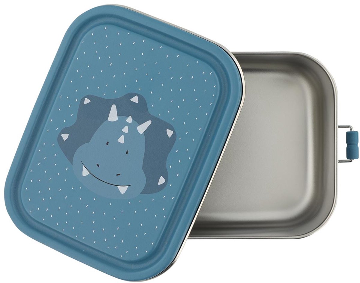 Trixie brooddoos klein - mr. triceratops - rsv lunchbox voor kinderen - makkelijk te openen broodtrommel – blauw– dino