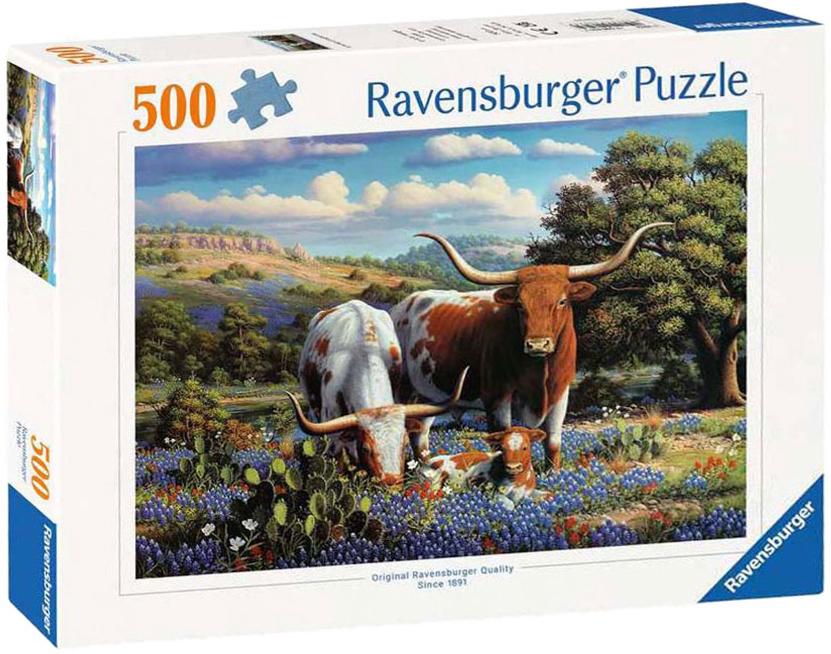 Ravensburger Puzzle „Longhorns liebende Tiere“, 500 Teile.