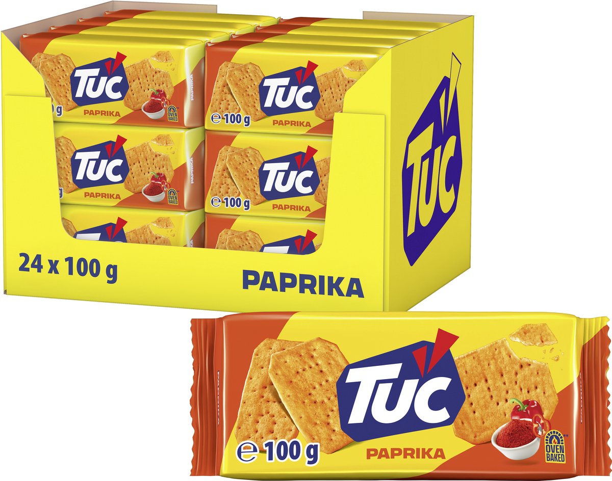 Lu tuc crackers paprika - 24 x 100g - zoutje - voor de borrel - ovengebakken - zoutjes - crackers - snack - lekker bij de film