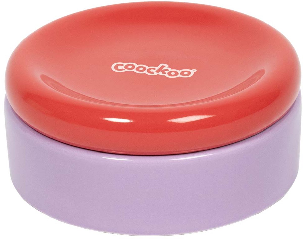 Coockoo funky feeding voerbak kat - keramische kom met schotel - 280ml en 50ml - 13,5cm - rood paars