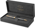 Parker sonnet balpen - medium punt - zwarte inkt - gegraveerd zilver met goudkleurige rand - incl. cadeauverpakking