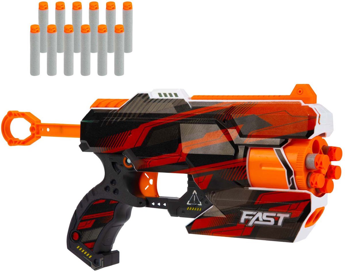 Toi-Toys Schaumstoff-Schlagpistole Strikex, Sechsschuss-Zyklon mit 12 Schaumstoffpfeilen