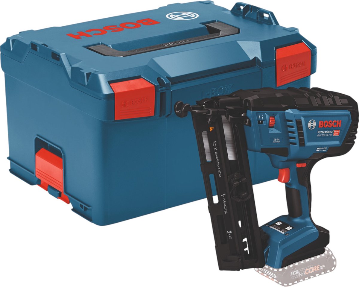 Bosch blauw bosch professional gnh 18v-64-2 m accu afwerktacker 16ga 18v basic body in l-boxx - 0601482001