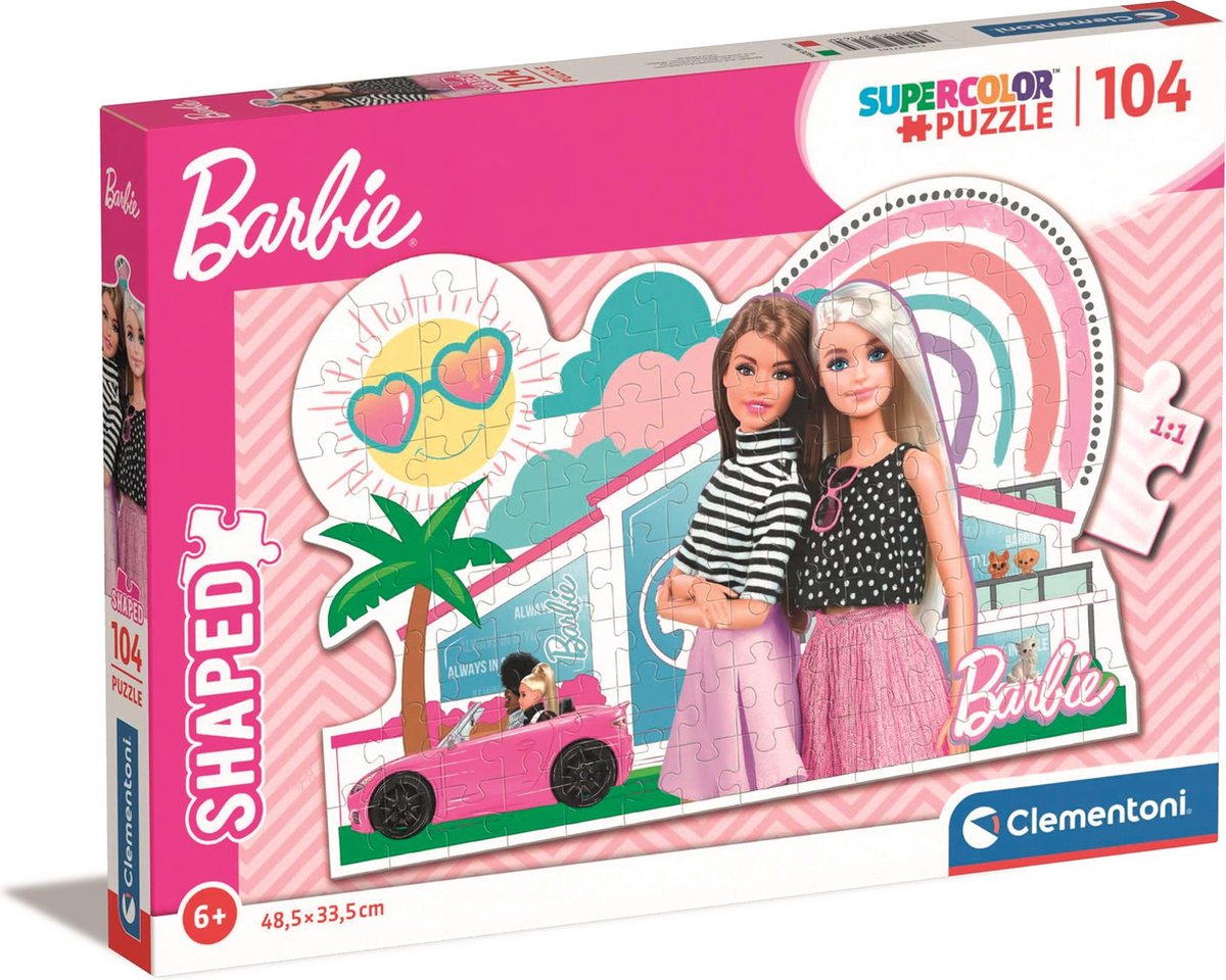 Clementoni legpuzzel super color - barbie roze auto, 104st.