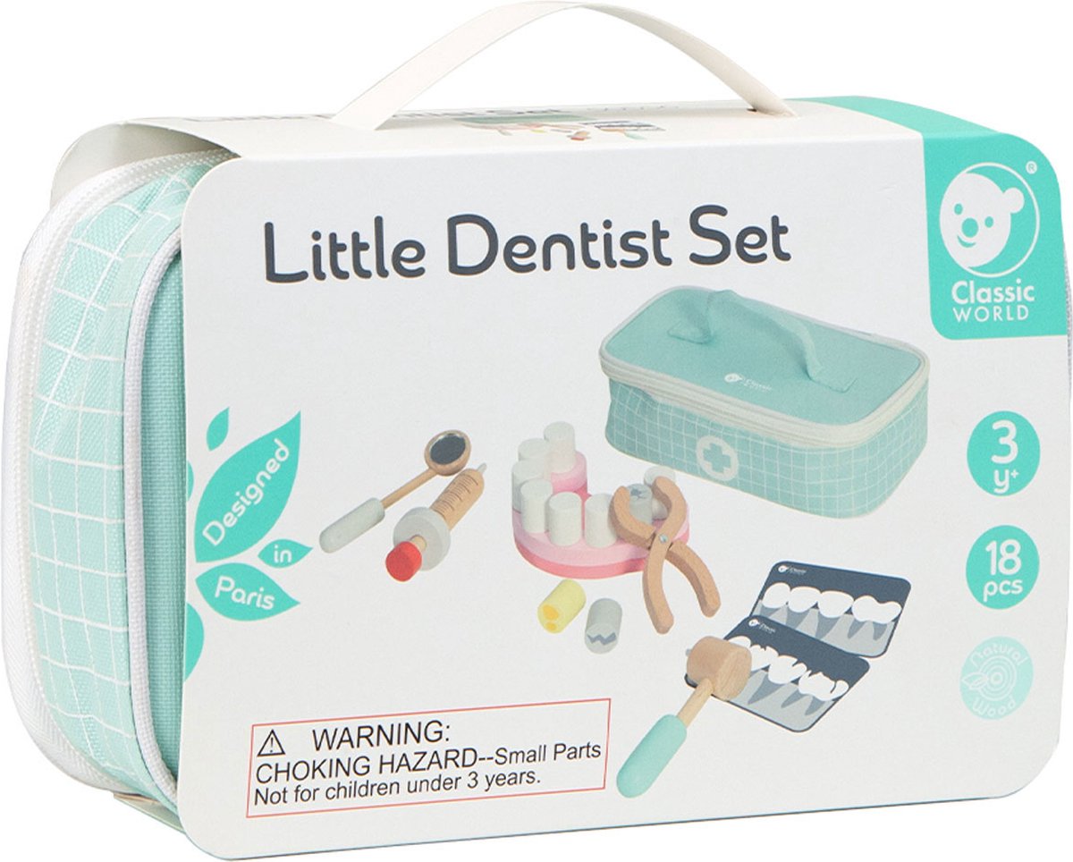 Classic world houten tandarts speelgoedset met opbergtas - educatief rollenspel.