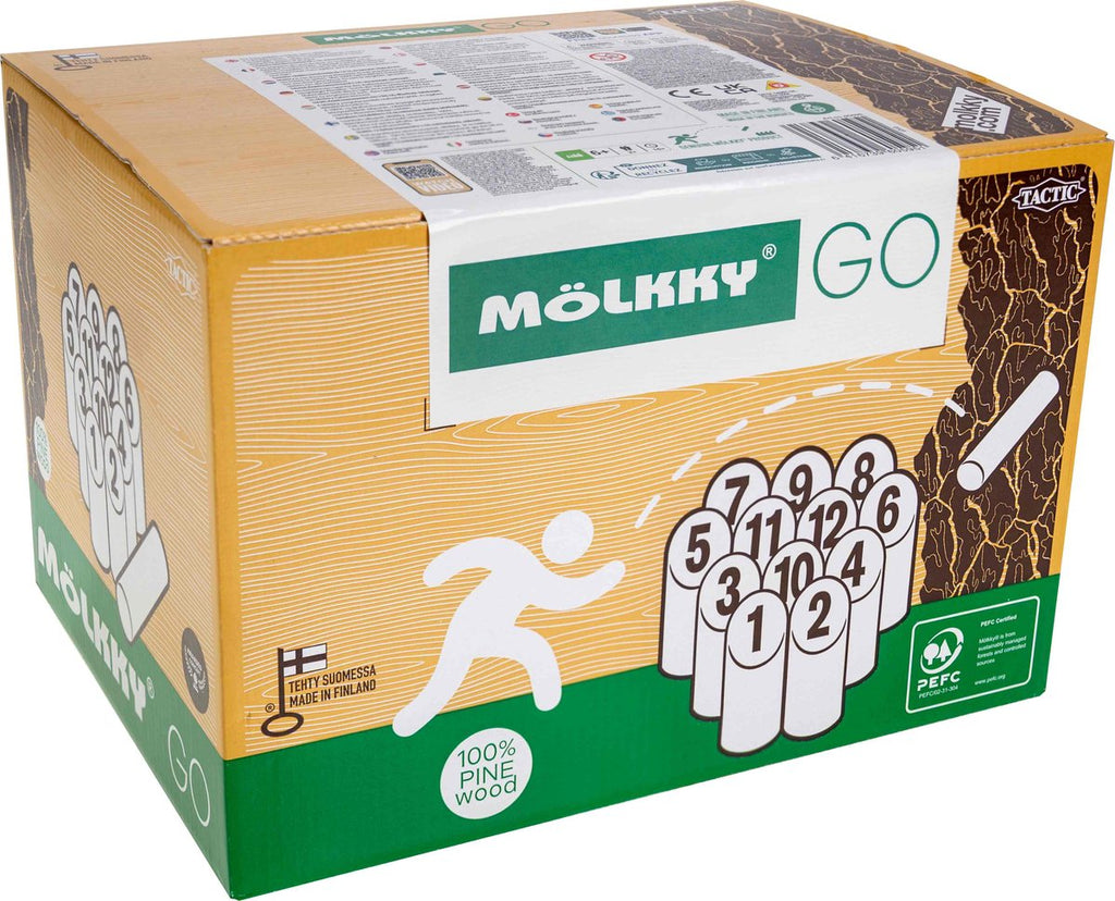 Tactic mölkky go – vang- en werpspel - origineel fins houten werpspel in handige draagbare doos – grenenhout – met gratis score-app