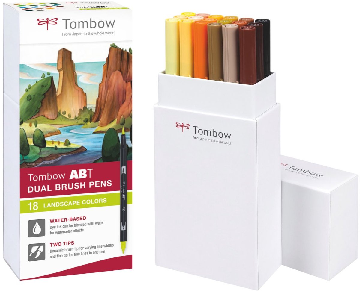 Tombow abt dual brush tekenpennen - brushpennen - natuur kleuren - set van 18 stuks