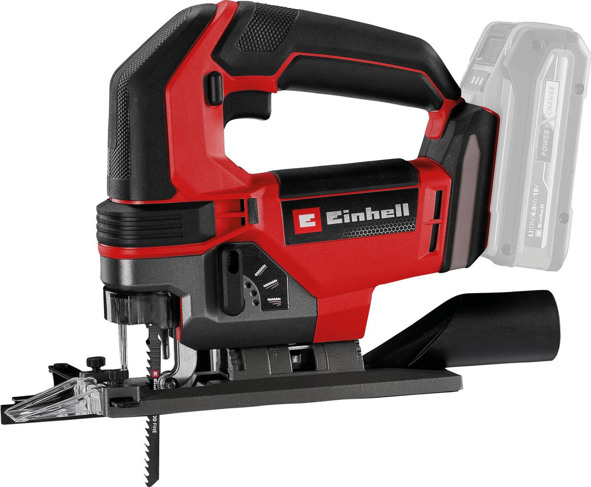 Einhell accu decoupeerzaag te-js 18 100 li solo - power x-change - 18 v li-ion - slaghoogte: 26 mm - versteksneden: max. 45° - led-verlichting - blaasfunctie - excl. accu en lader
