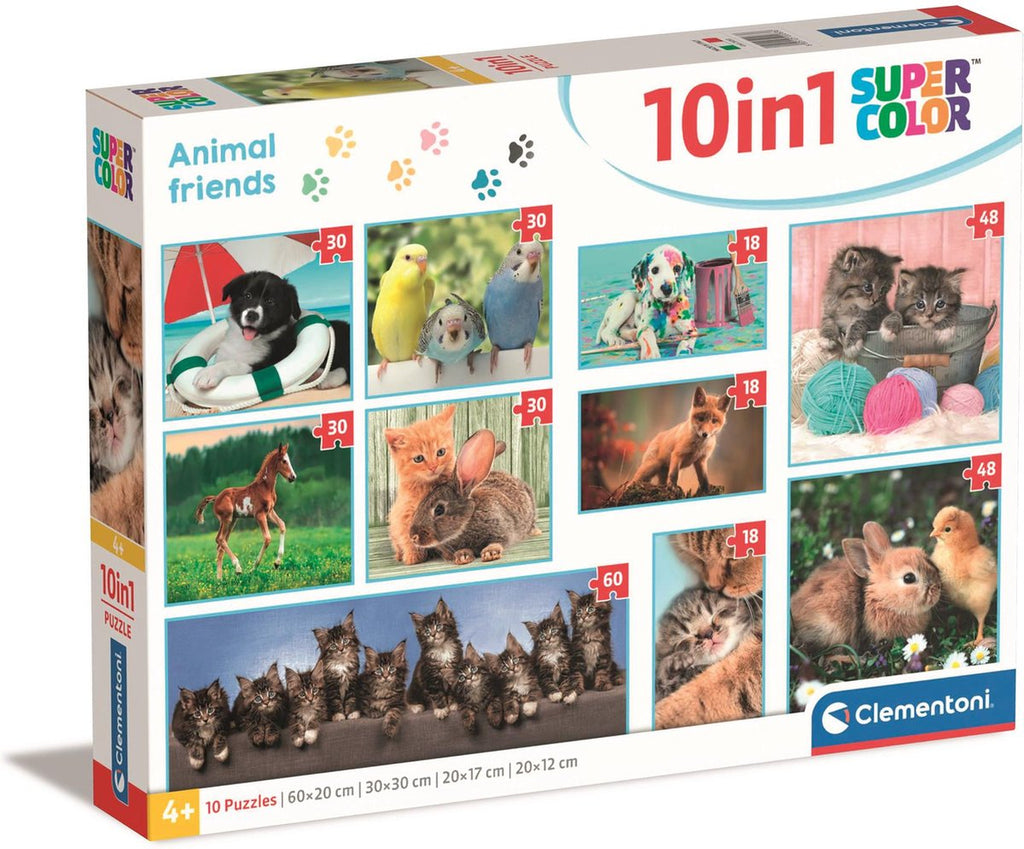 Clementoni Superfarben-Puzzle 10-in-1 Tierfreunde