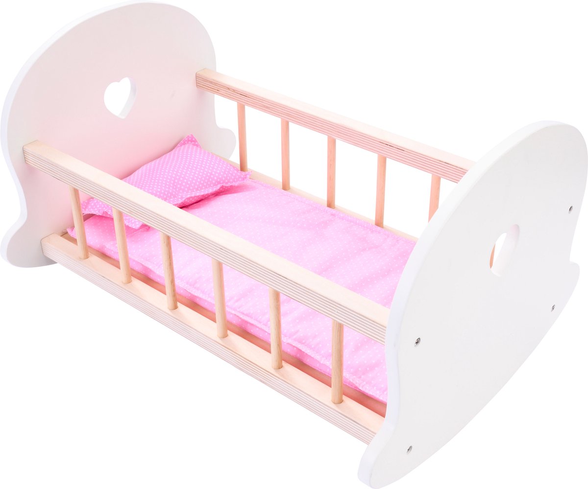 Poppenbedje schommelwieg, roze wit