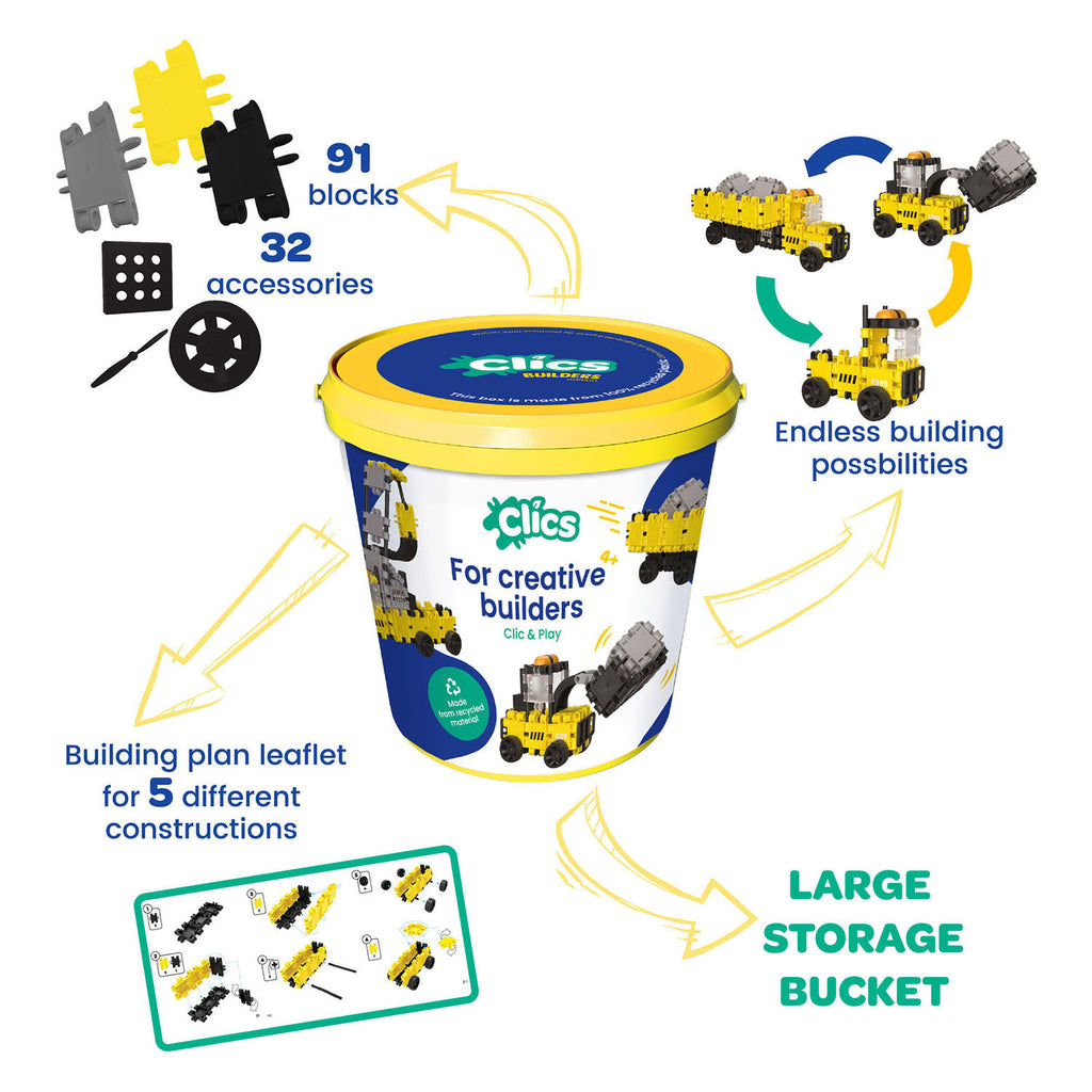 Clics builders 5-in-1 bouwblokken– duurzaam speelgoed gemaakt van gerecycleerde kunststof- bouwset 5 in 1 - speelgoed 4,5,6,7,8 jaar jongens en meisjes- educatief speelgoed- montessori speelgoed- constructie speelgoed