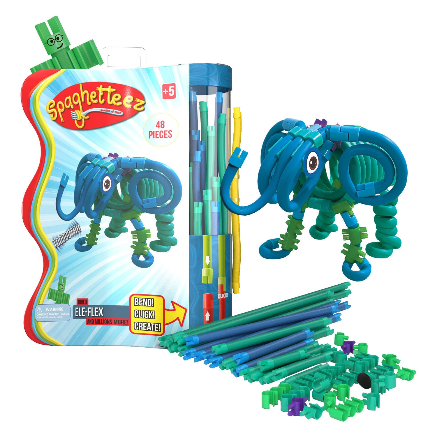 Clics Spaghetteez ele-flex olifant flexible Bouwstaafjes, 48dlg.