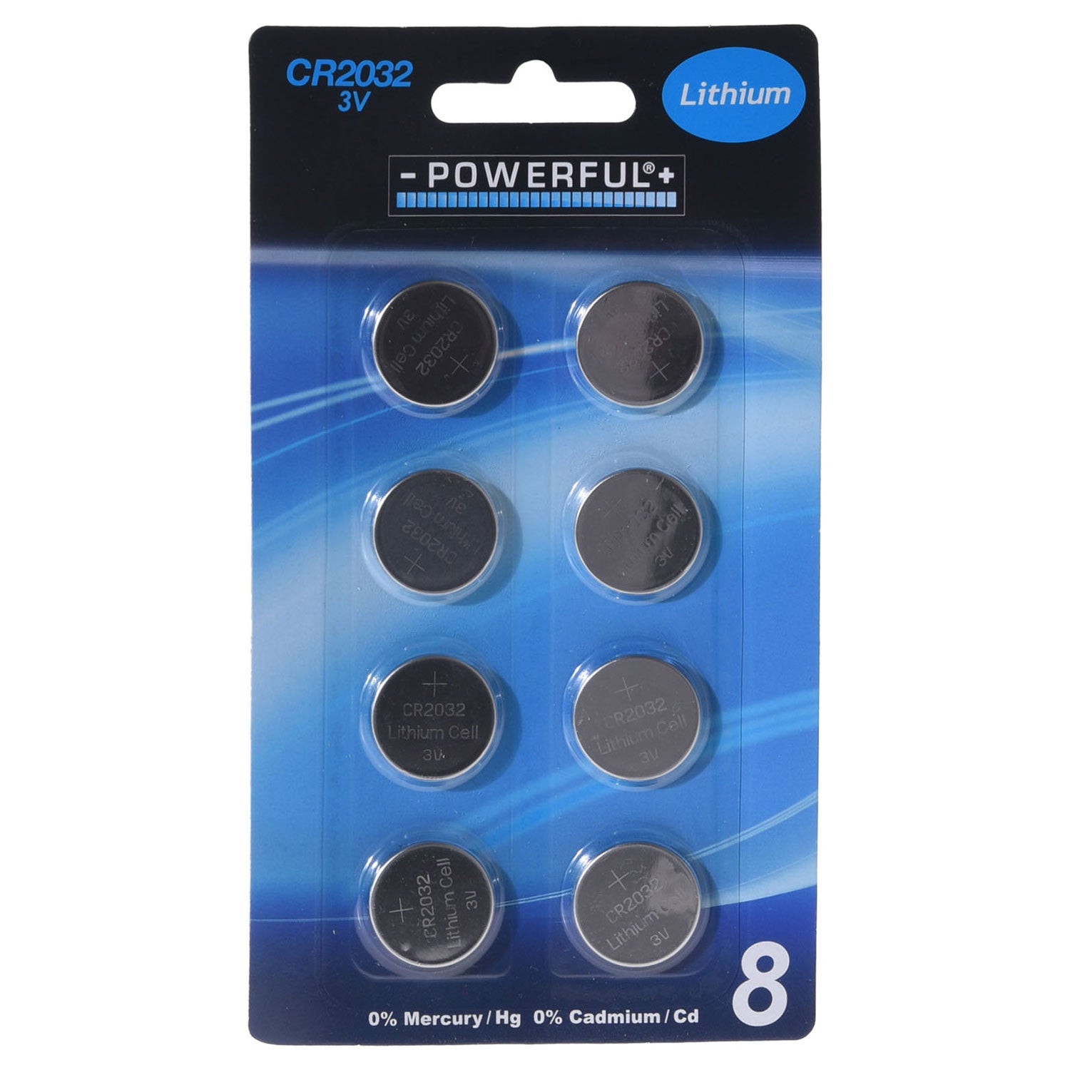 Leistungsstarke Knopfzellenbatterie Lithium CR2032, 8er-Packung