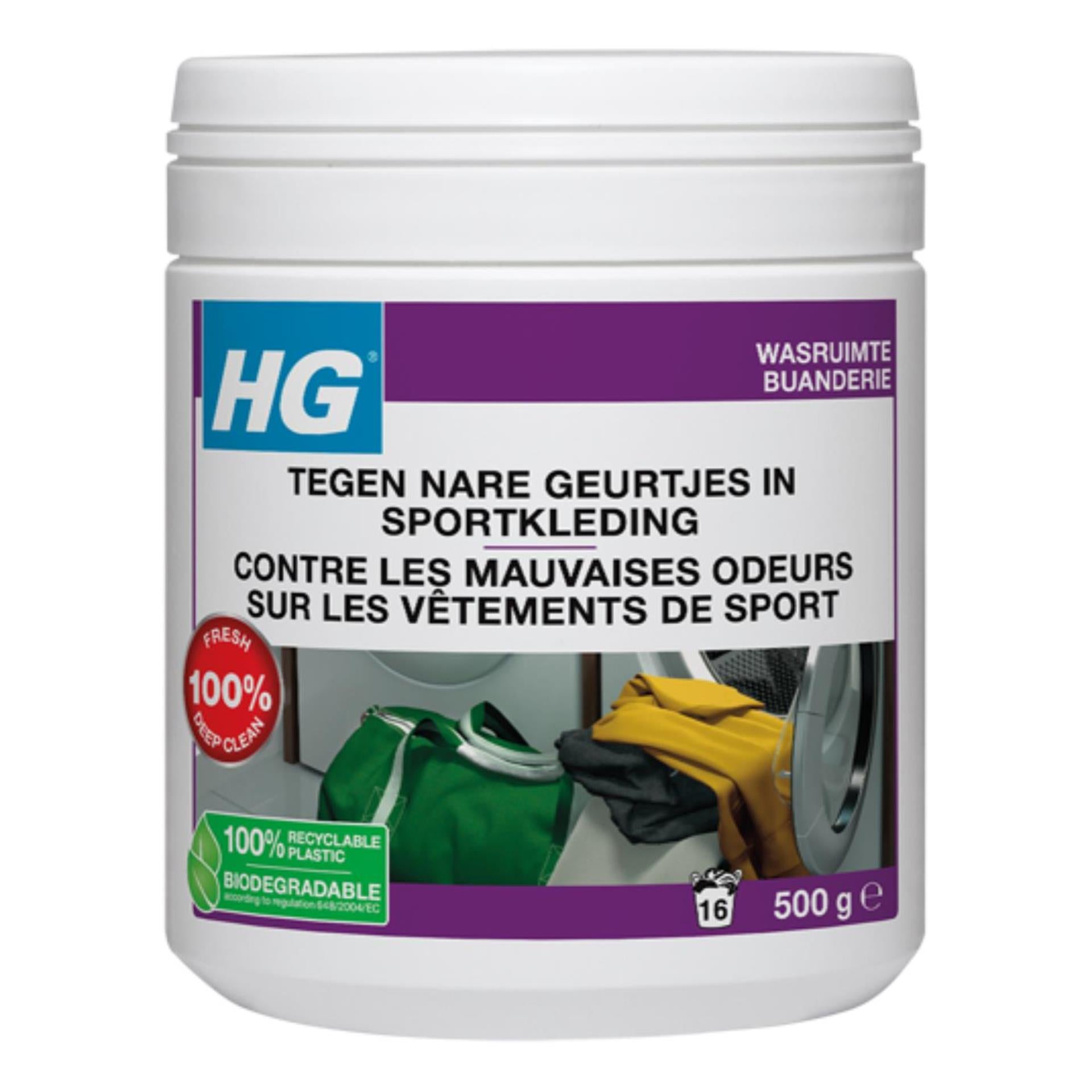 Hg tegen nare geurtjes in sportkleding wasmiddeltoevoegingâ 500gr
