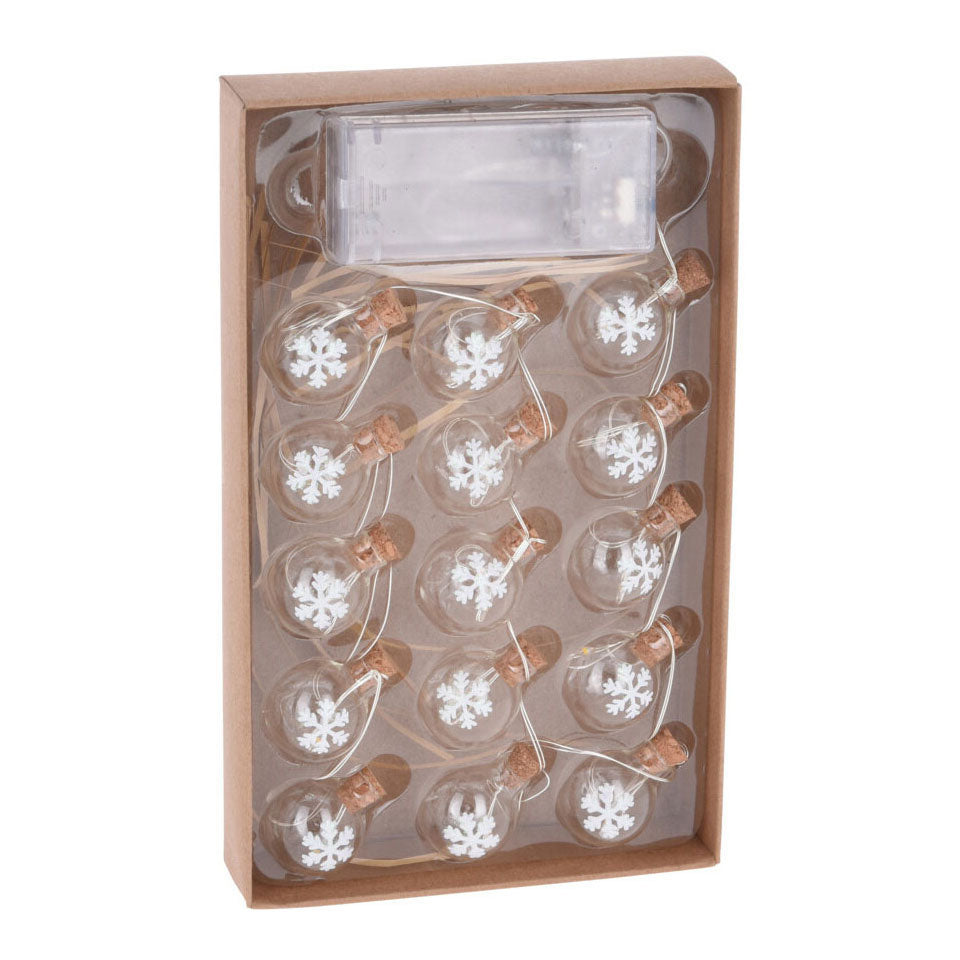 Drahtgirlande mit 15 Weihnachtskugeln, LED warmweiß