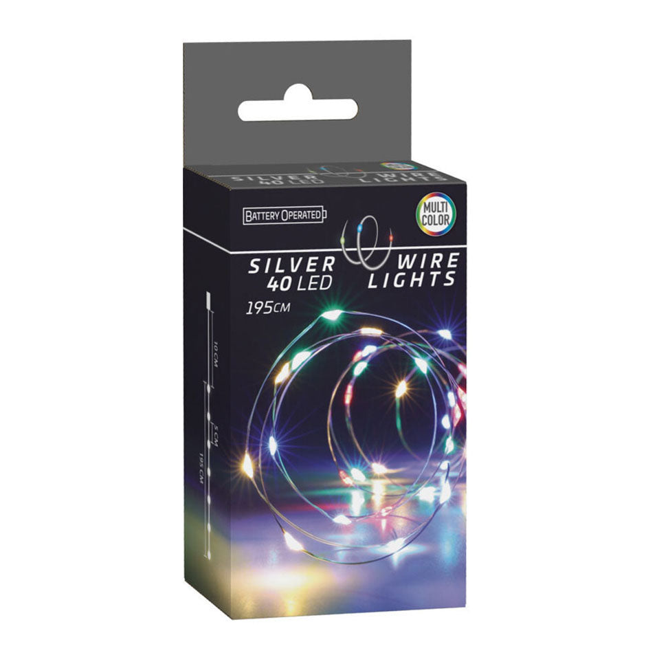 Led lichtsnoer zilverdraad, 195cm - gekleurd