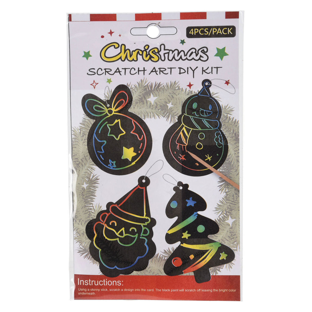 Weihnachtsanhänger mit Kratztechnik, 4 Stück.