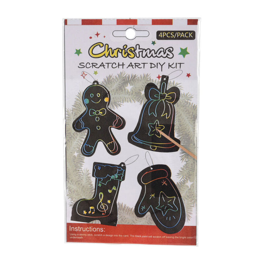Weihnachtsanhänger mit Kratztechnik, 4 Stück.