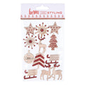 Houten kerststickers met glitters, 12st.