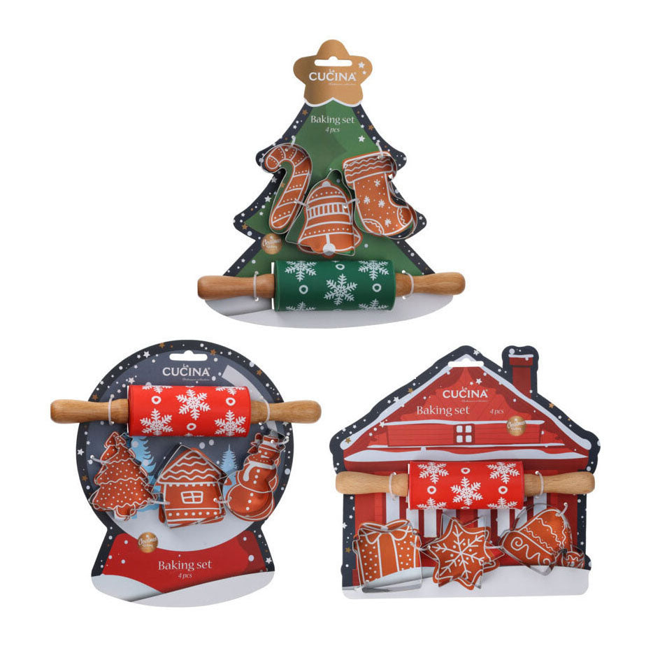 Backset mit Weihnachtsmotiv, 4-teilig.