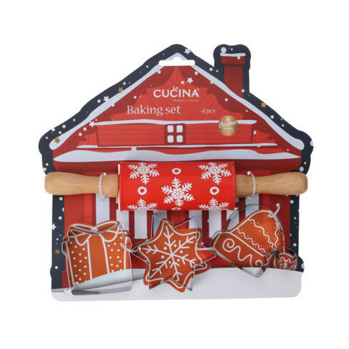 Backset mit Weihnachtsmotiv, 4-teilig.