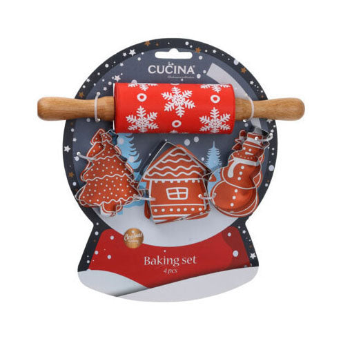 Backset mit Weihnachtsmotiv, 4-teilig.