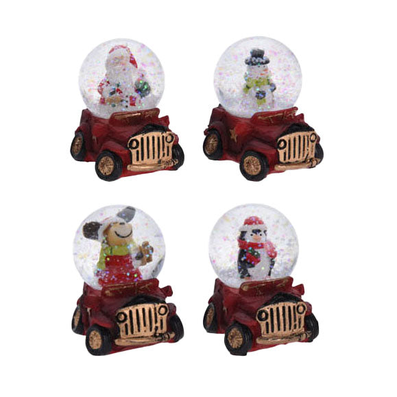 Waterbal kerstfiguur in auto, 6,5cm