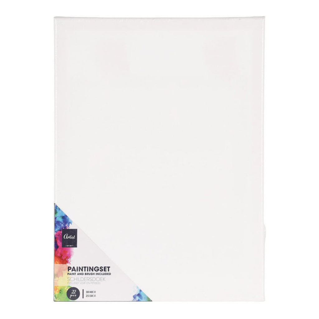 Schildersset met canvas, verf en penselen