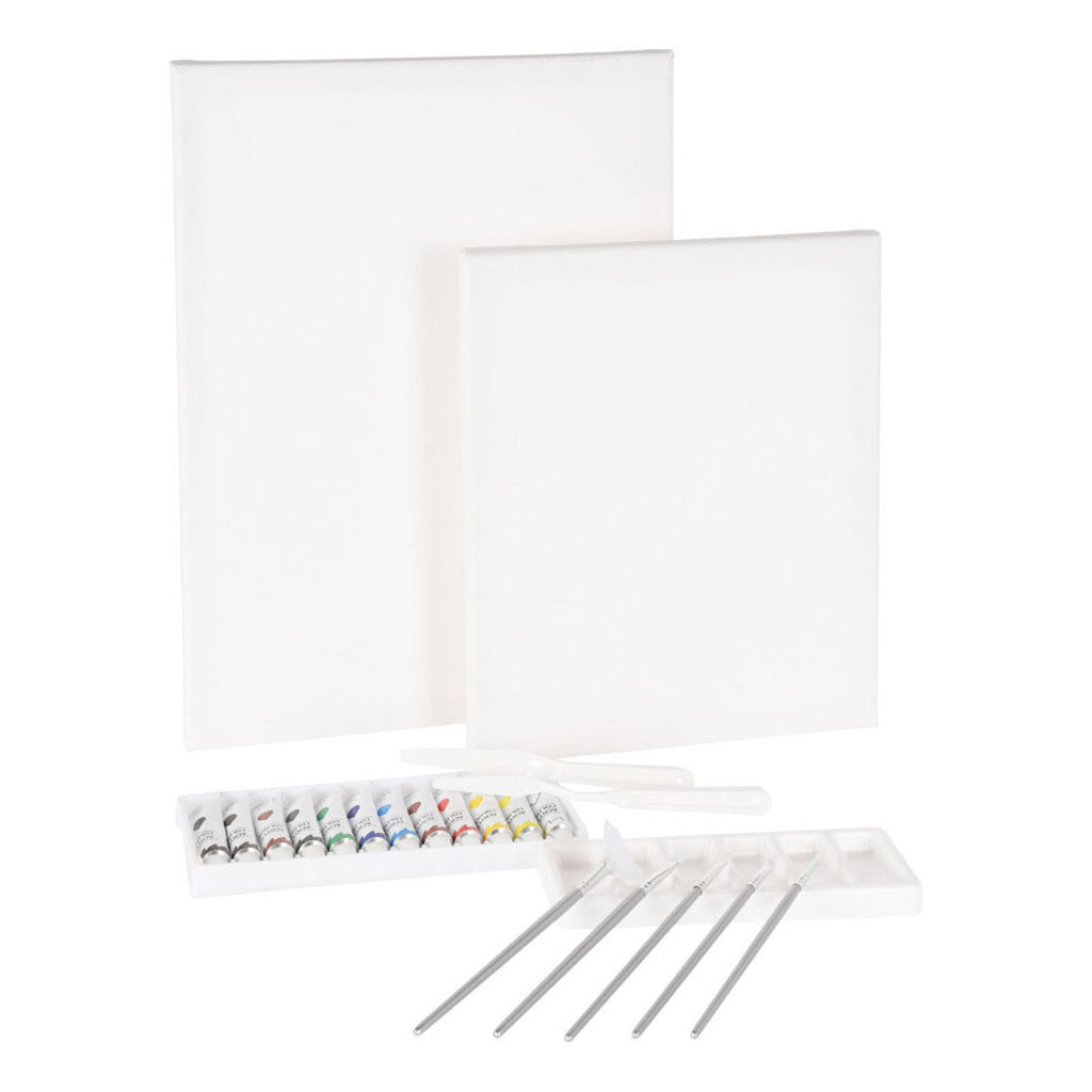Schildersset met canvas, verf en penselen