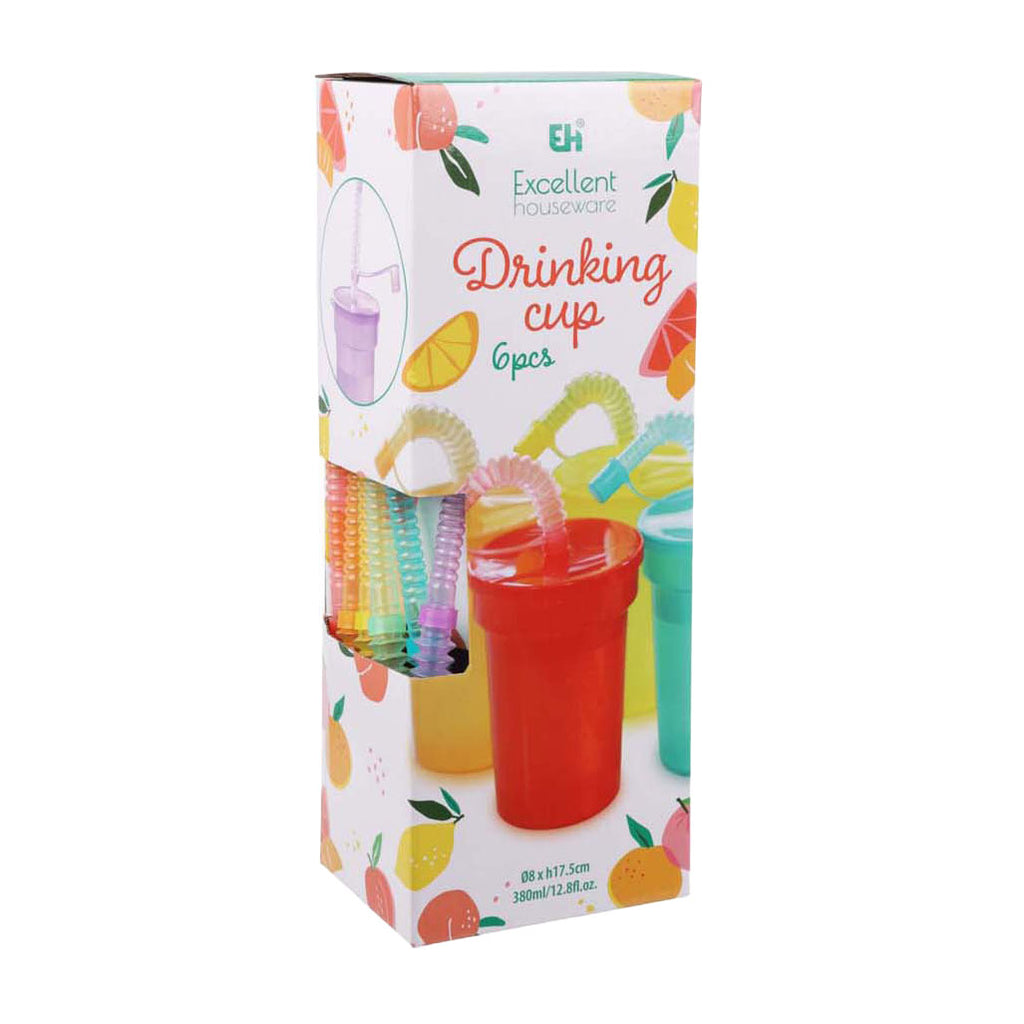 Farbiger Trinkbecher mit Strohhalm, 6-tlg.