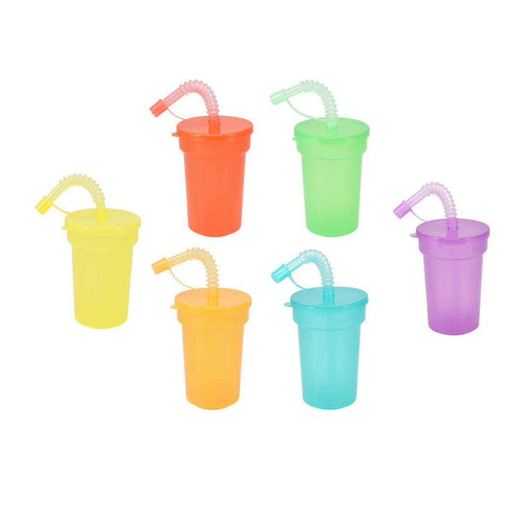 Koopman gekleurde drinkbekers speelgoed met rietje - set van 6 kunststof bekers.
