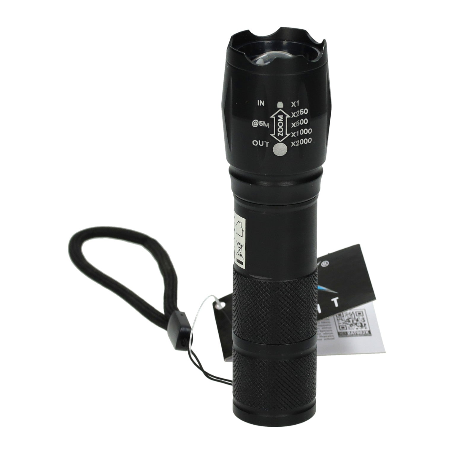 Zaklamp zwart, 13cm
